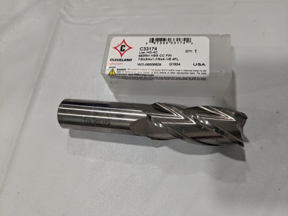 CLEVELAND Square End Mill: 7/8" Dia 4 Fl HSS C33174