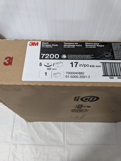 3M Black Stripper Pad 7200, 432 mm x 82 mm, 17 in Box of 5 7000045882