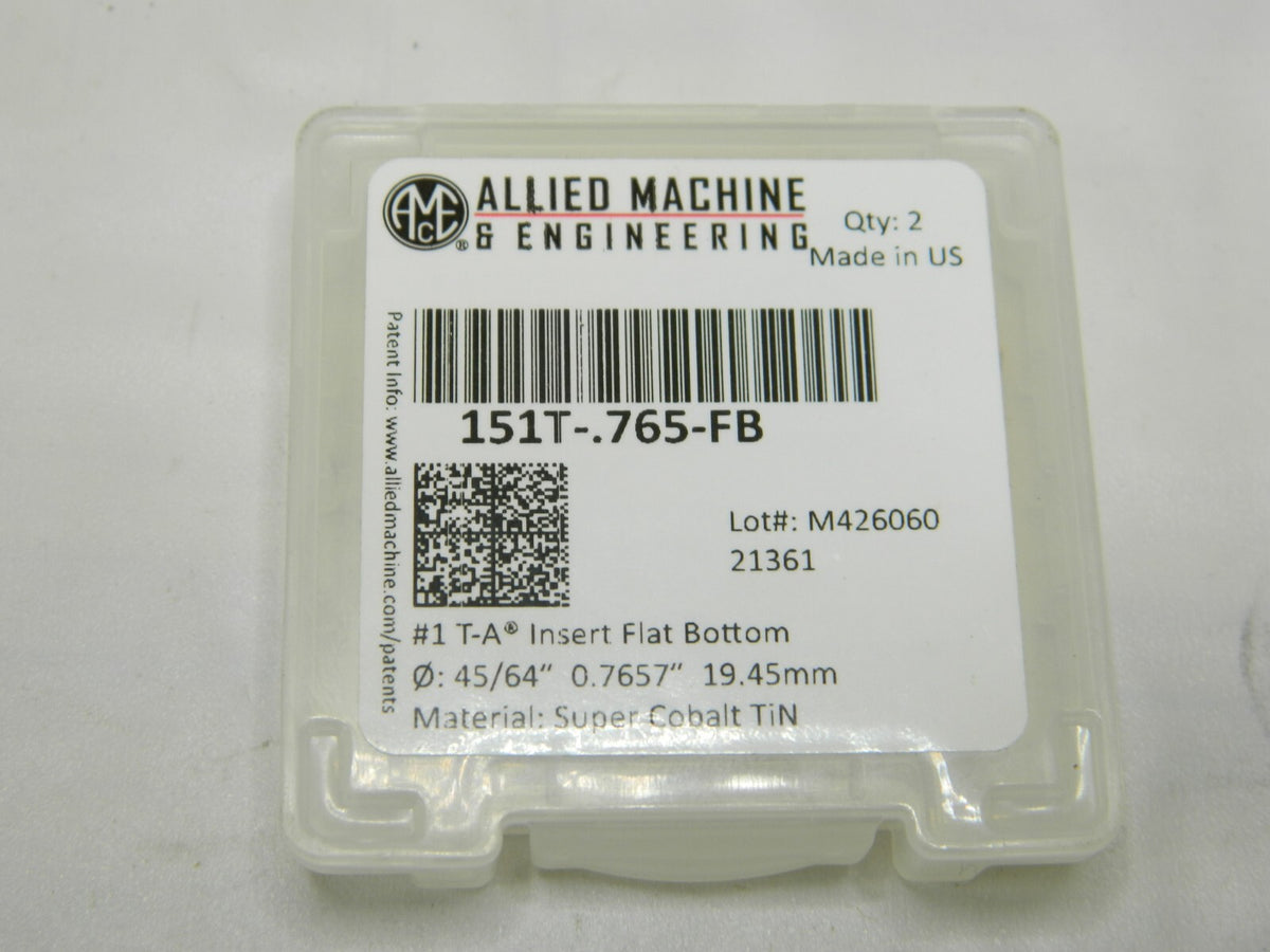 AME Spade Drill Insert 49/64" Dia, Seat Size 1, Cobalt, 180 ° Point 151T-.765-FB