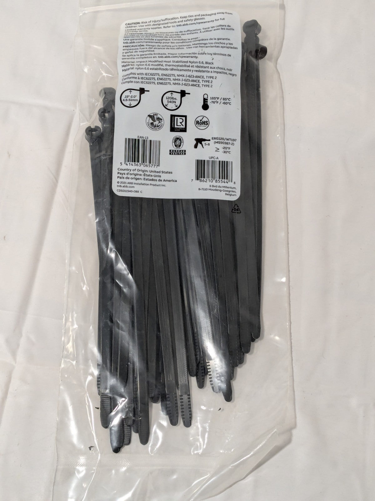 Thomas & Betts Ty-Rap 8.75" 120lb UV Black 50/bag TY5272MX