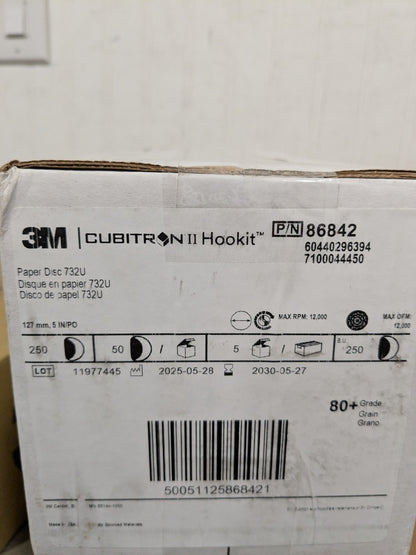 3M Hook & Loop Disc: 5" Dia, 80 Grit, Coated Box of 250 7100044450