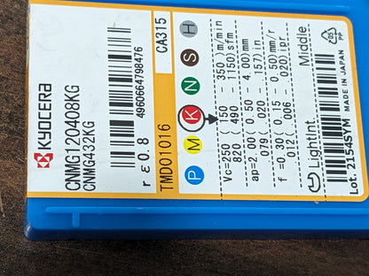 KYOCERA Turning Inserts 8ct CNMG432KG CA315 Solid Carbide 80°Diamond TMD01016