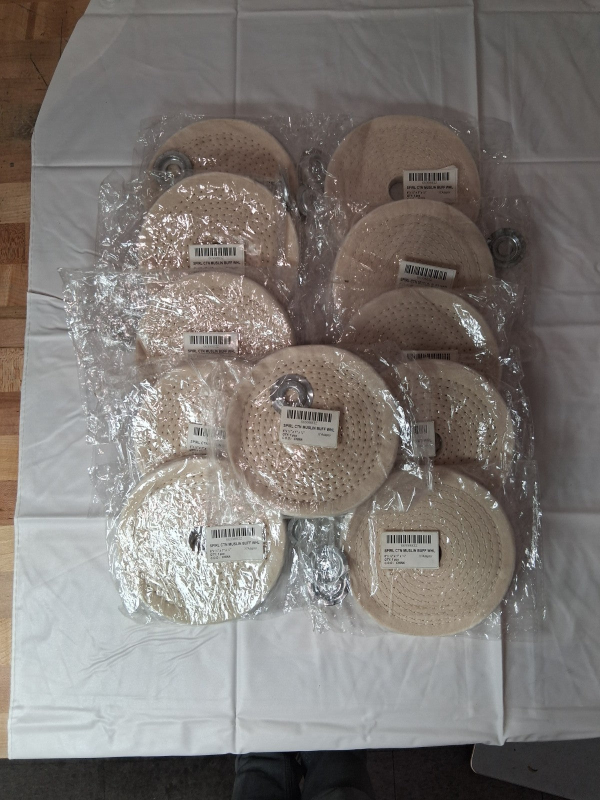 QTY 11 Cotton Muslin Spiral Sewn Buffing Wheel 6" x 1/2" x 1" x 1