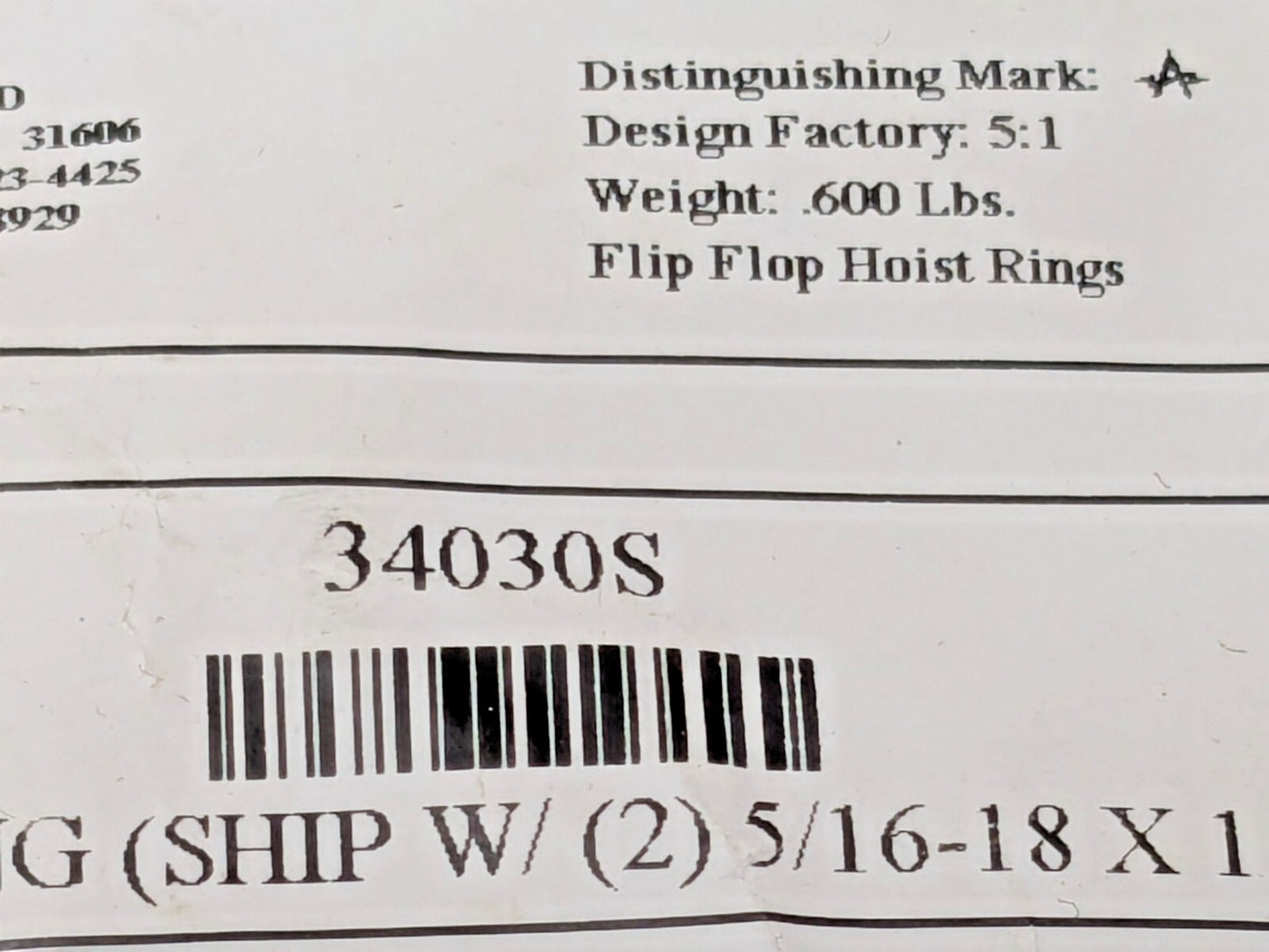 ADB Hoist Rings Flip-Flop Hoist Ring Screw-On 5/16"-18 2000 Lb Capacity 34030S