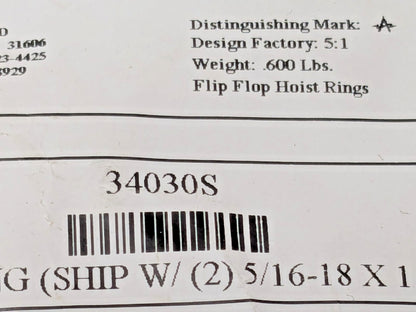 ADB Hoist Rings Flip-Flop Hoist Ring Screw-On 5/16"-18 2000 Lb Capacity 34030S