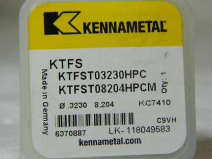 Kennametal Replaceable Drill Tip Series KTFS 8.2mm Diam KC7410 143° 6370887