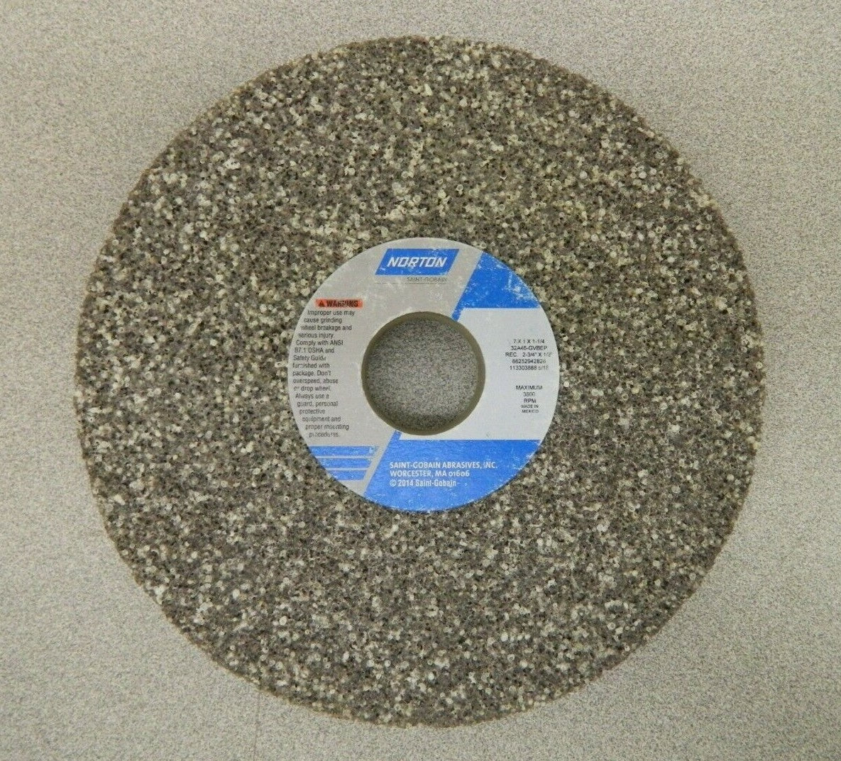 Norton Surface Grinding Wheel 7" Diam 1" Thick G Hardness 46 Grit 6625