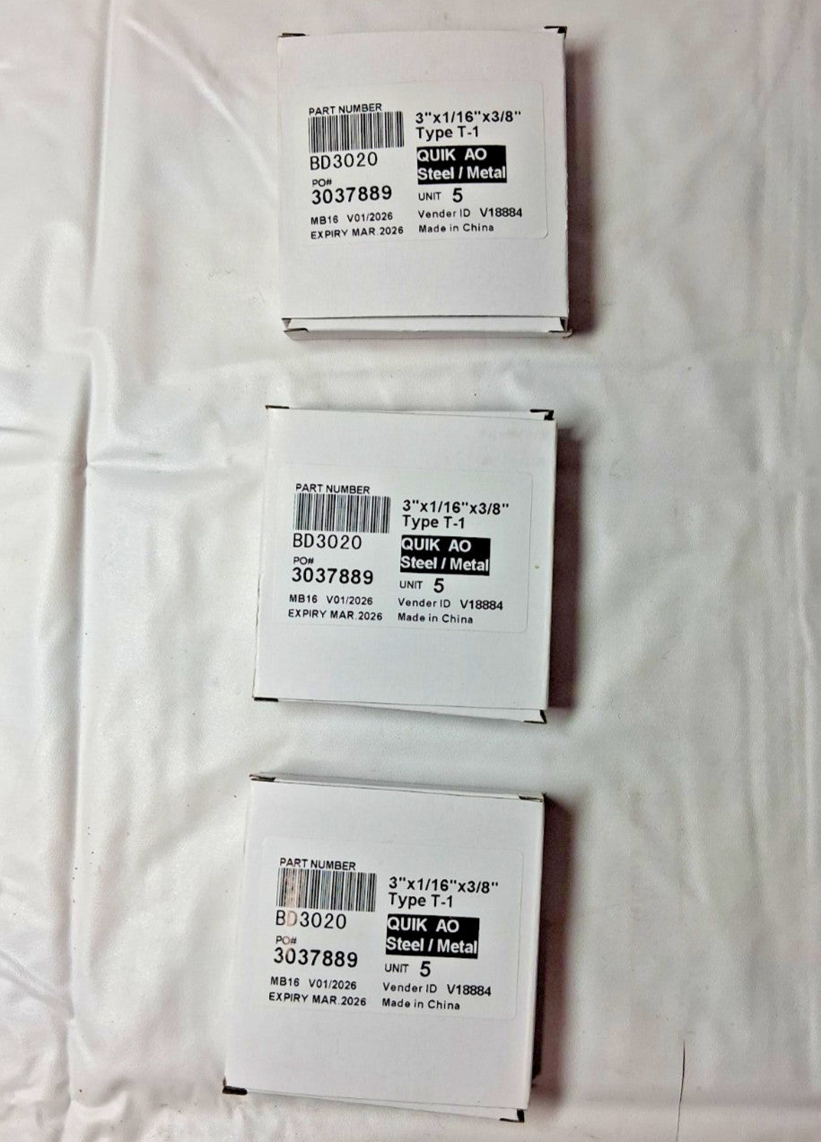 QTY15 Aluminum Oxide Cutoff Wheels 3" x 1/16" x 3/8" Type T-1 BD3