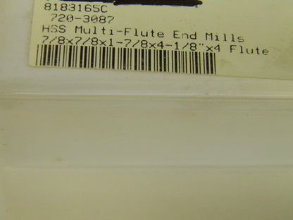Interstate Single End Mill 7/8" x 7/8" x 1-7/8" x 4-1/8" - 4 Flute HSS #720-3087