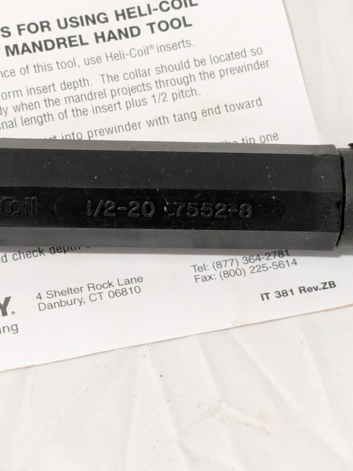 HELI-COIL Thread Insert Hand Installation Tool: 1/2-20 7552-8