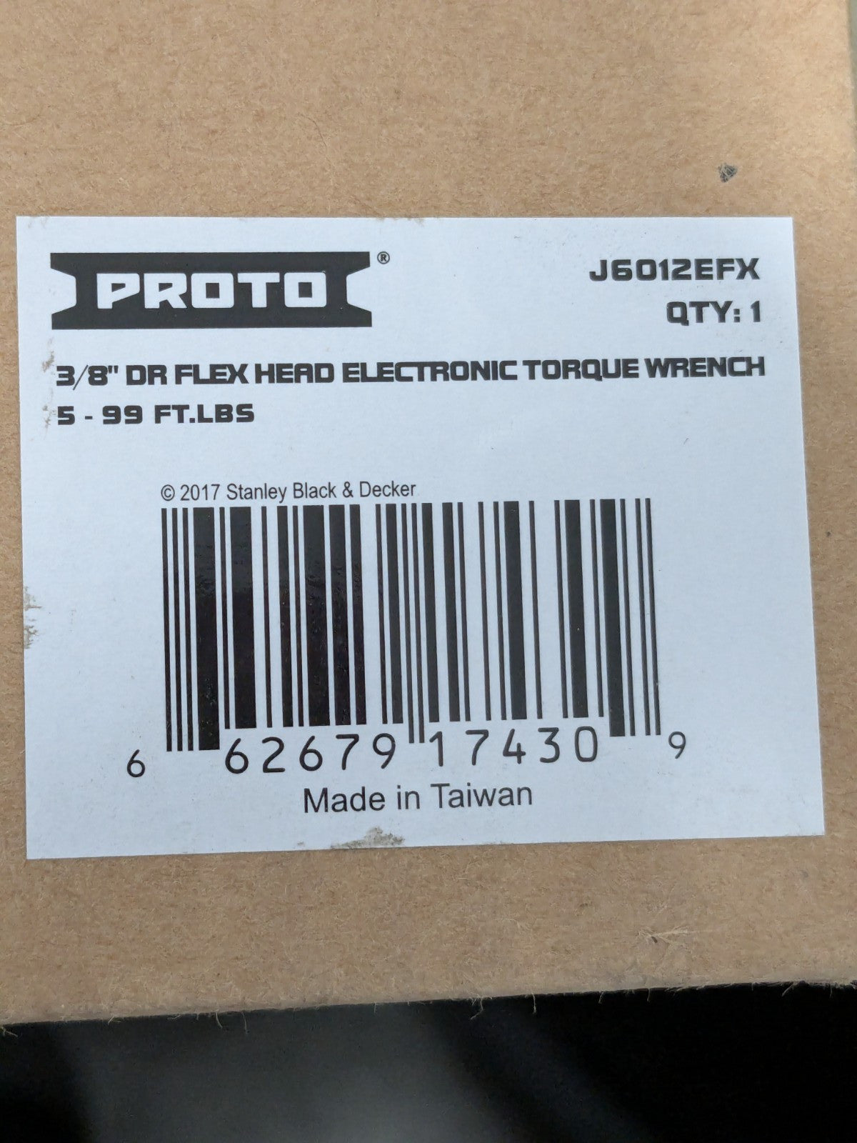 Proto Electronic Torque Wrench: 3/8" Drive, Foot Pound J6012EFX