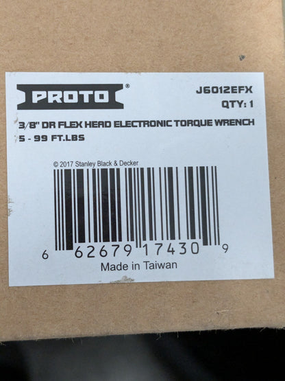 Proto Electronic Torque Wrench: 3/8" Drive, Foot Pound J6012EFX