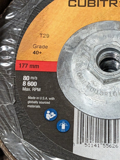 3M Flap Disc: 7" Dia, 40 Grit, Premium Ceramic Alumina, Type 29 Qty 4 7010363298