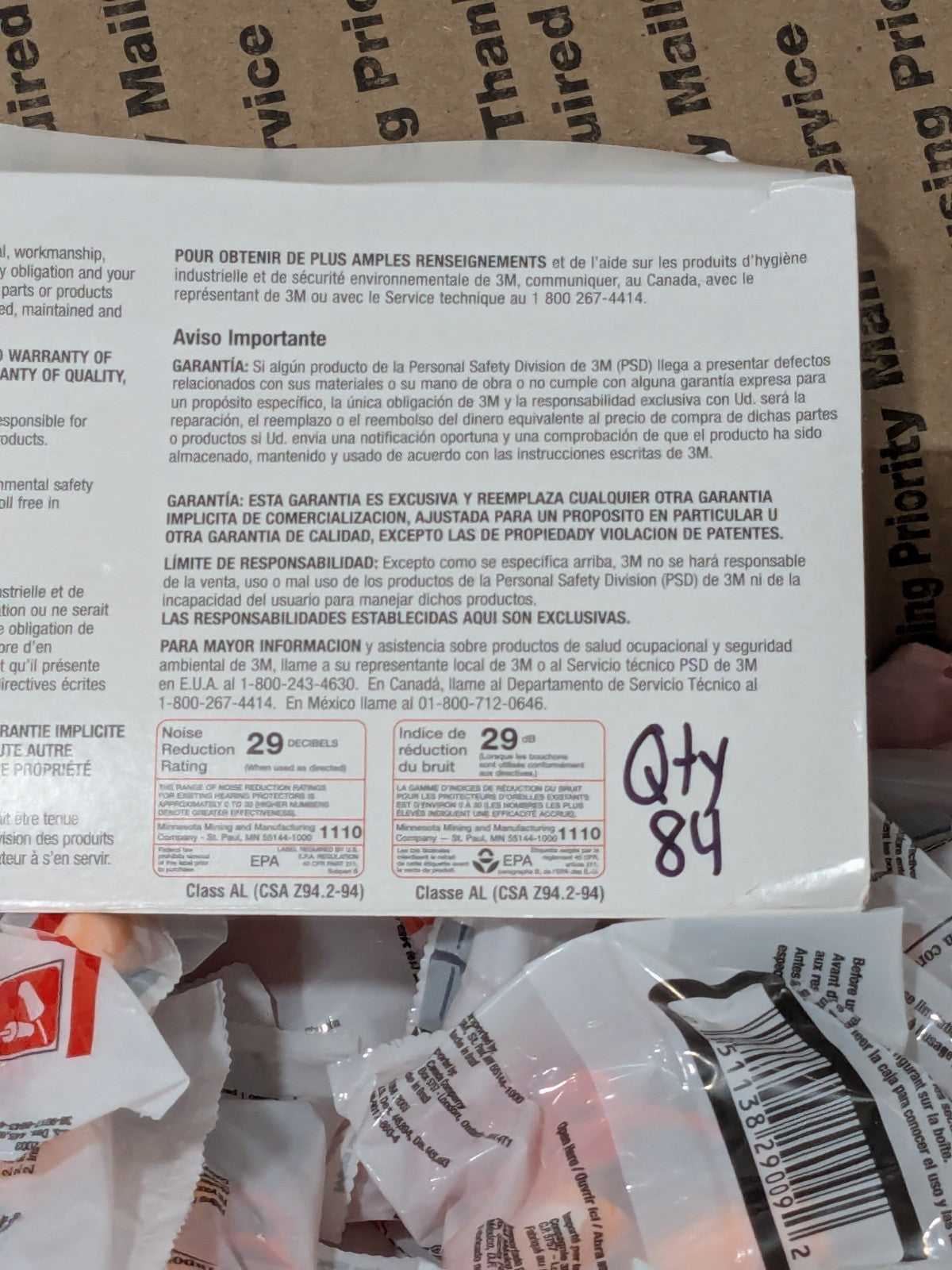 3M Earplugs: 29 dB, Foam, Bullet, Roll Down, Corded Qty 84 7100099848