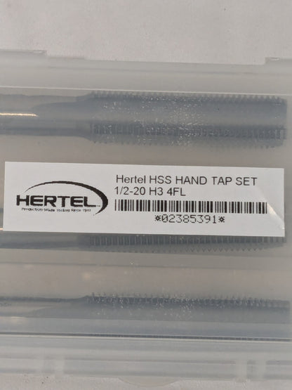 Hertel 3 Pc Tap Set: 1/2-20 UNF, 4 FL, High Speed Steel, Bright Finish 02385391