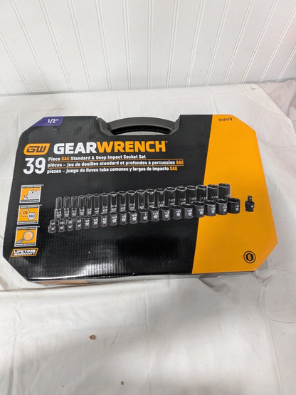 GEARWRENCH 39 Pc 1/2" Drive 6 Point Standard & Deep Impact SAE Socket Set 84947N