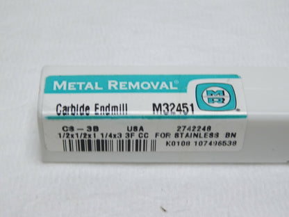 Metal Removal Carbide Ball End Mill /2" Dia x 1-1/4" LOC x 3" OAL