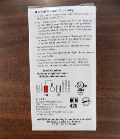 Cooper Aspire RF9542-ZDW Z-Wave Smart Accessory Dimmer White