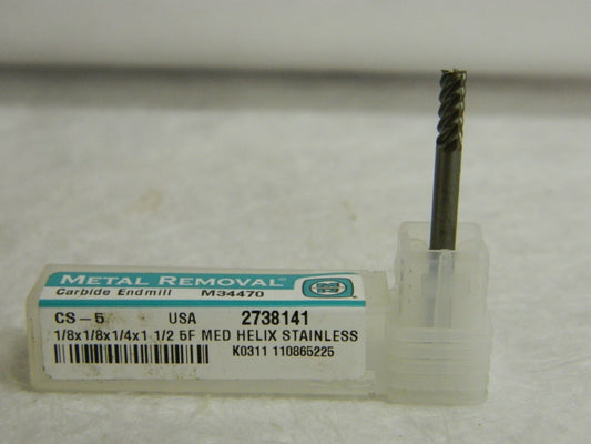 Carbide Square End Mill 1/8" Diam 1/4" L 5 Flute M34470 Metal Removal