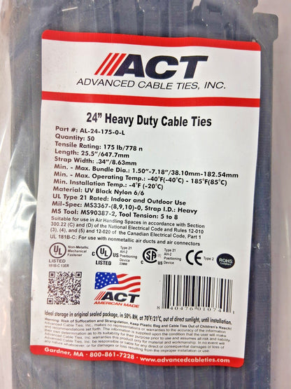 ACT Heavy Duty Cable Tie QTY100 175lb 24" AL-24-175-0-L