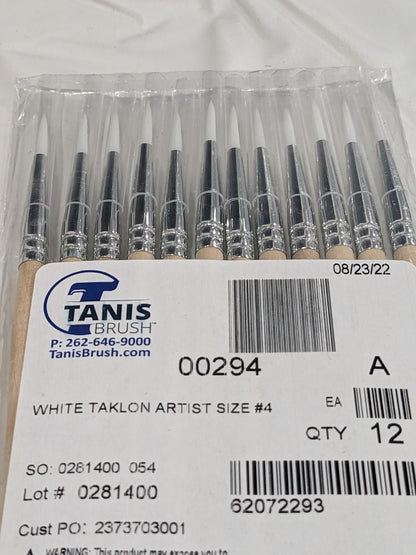 Tanis White Taklon Artist Brush: #4 Industry Size, 1/8" Wide Qty 12 00294