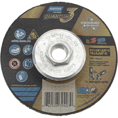 Norton Depressed-Center Wheel: Type 27, 4-1/2" x 1/8" Box of 10 66252839423