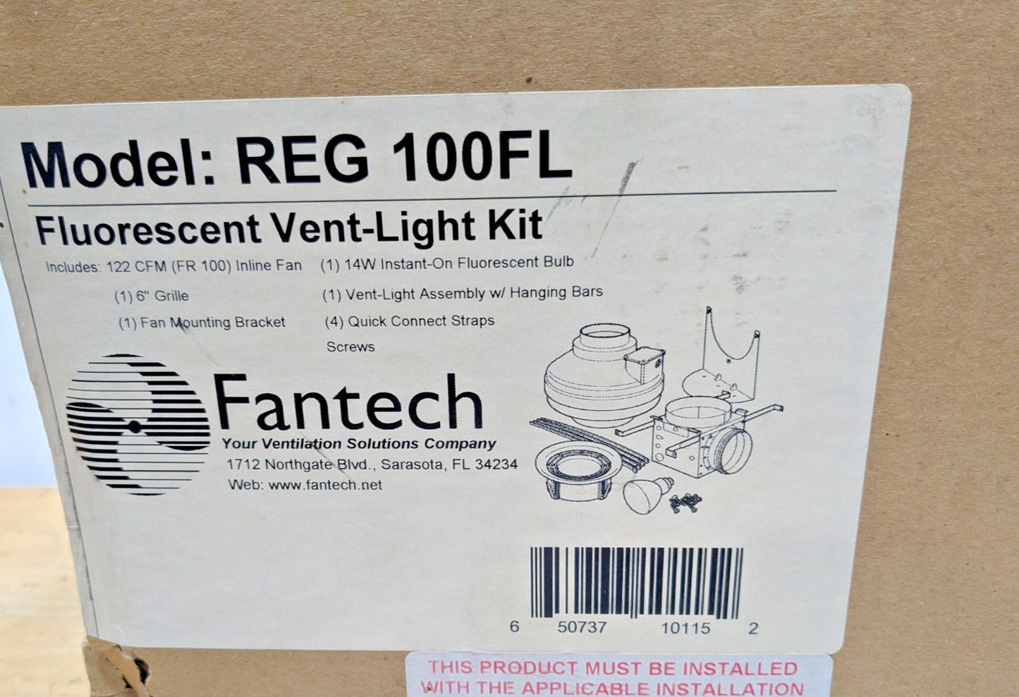 Fantech Duct Fan Fluorescent Vent-Light Kit REG 100FL