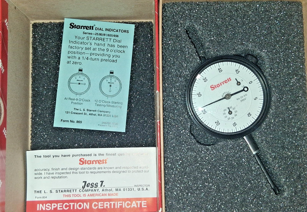 Starrett Dial Drop Indicator 1.0000" Max Measurement 0-50 Dial Reading 53304