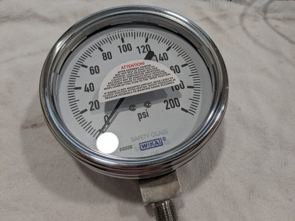 WIKA Pressure Gauge: 4" Dial, 0 to 1,000 psi, 1/4" Thread 9699185