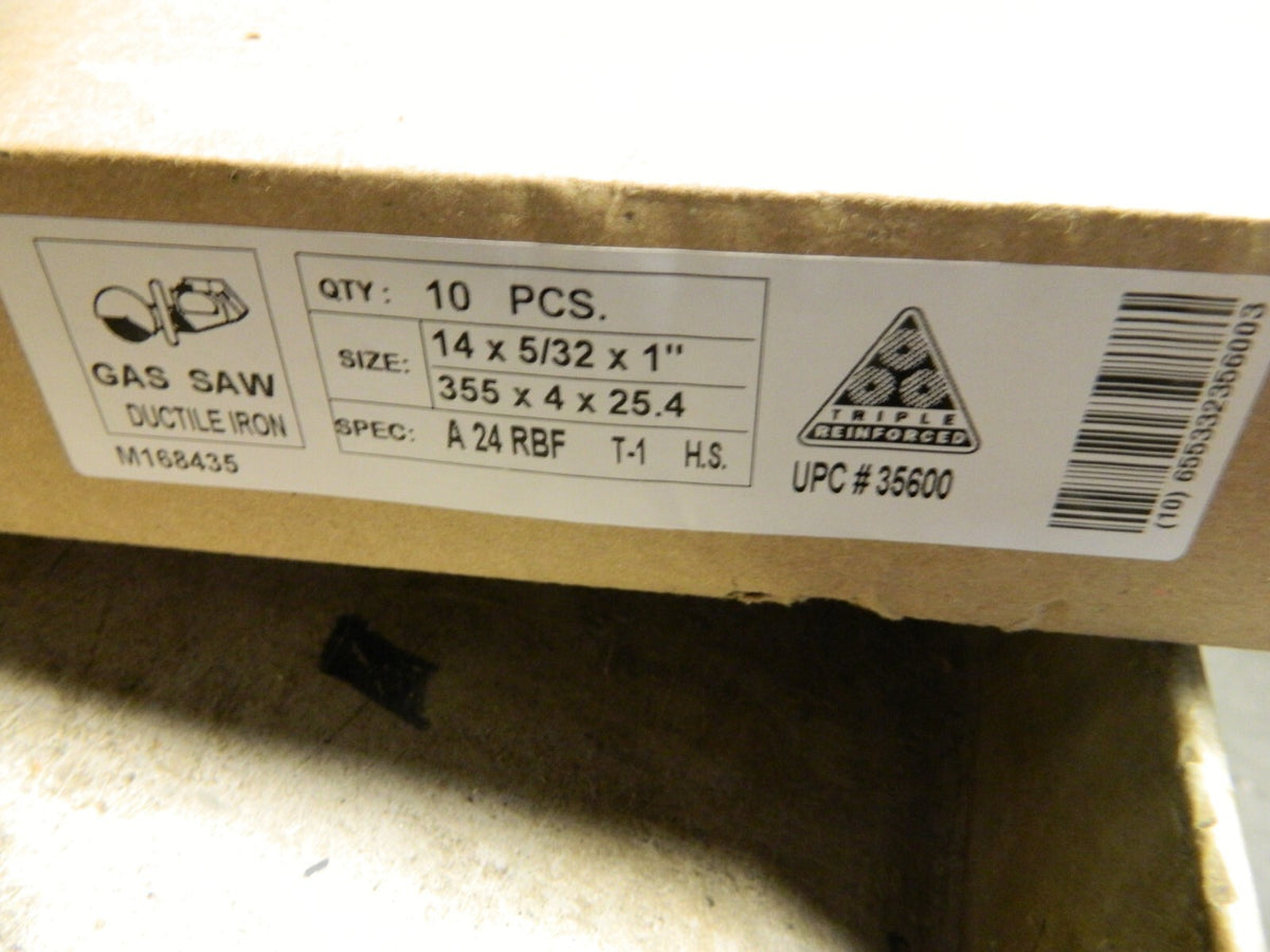 CGW Abrasives AO Cut-Off Wheel Type 1, 14" Dia, 5/32" Thick, 1" H Qty 10 35600