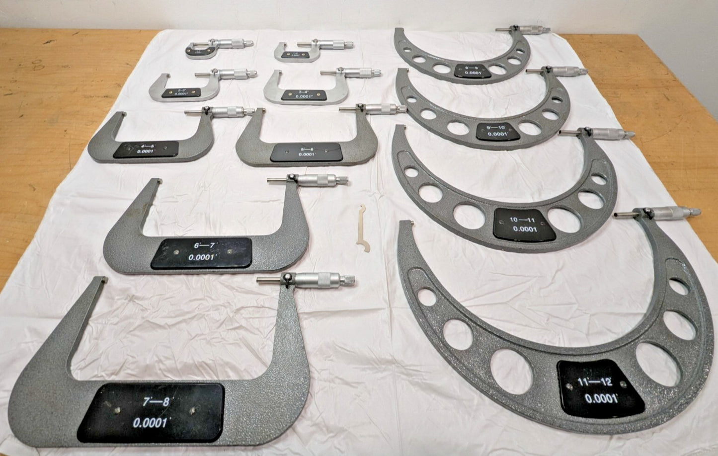 12 PCS Mechanical Outside Micrometer Set 0 - 12" Range W/O Standards INCOMPLETE