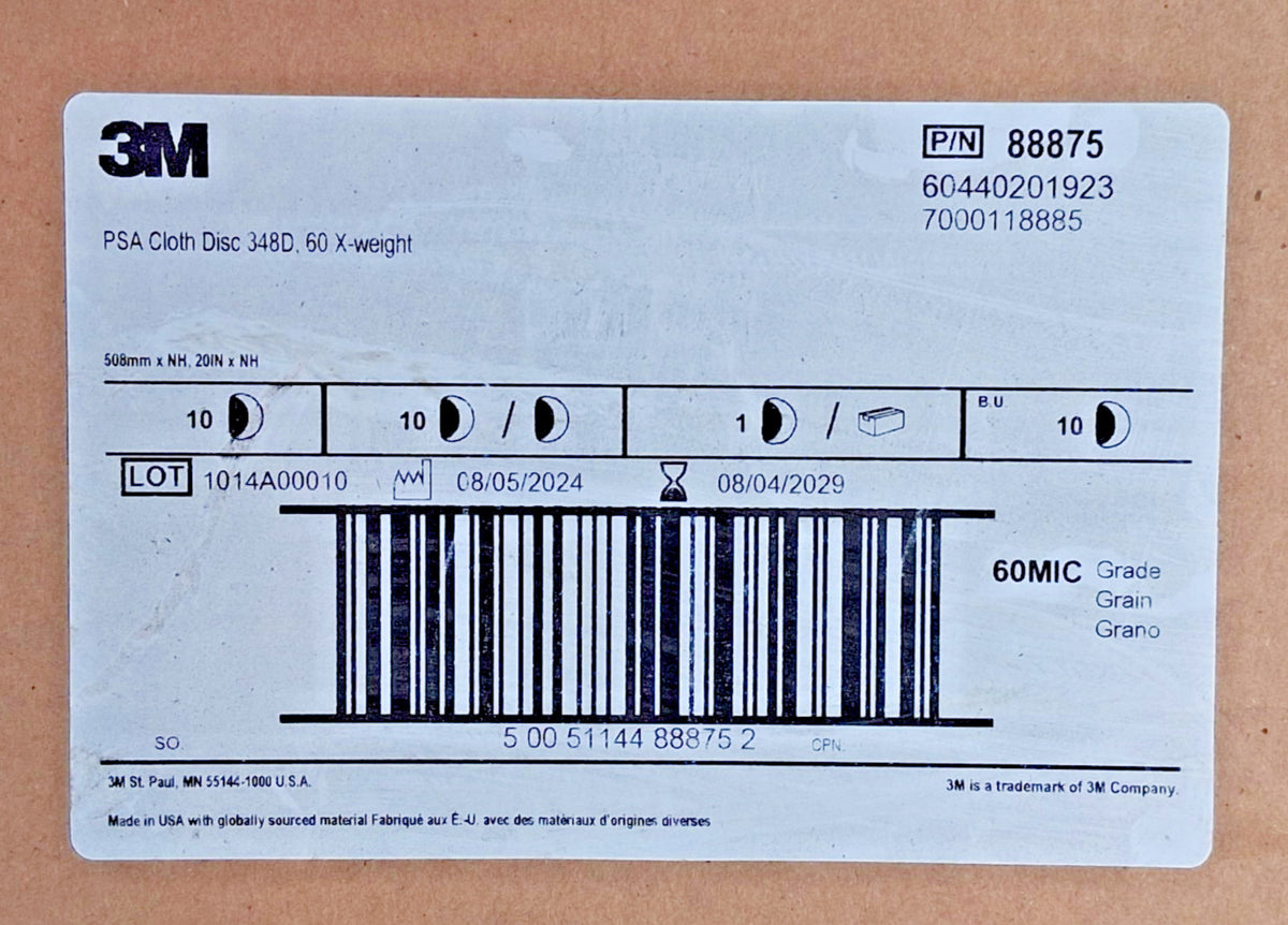 3M Aluminum Oxide Cloth Disc 60 Grit PSA X-Weight 20" QTY1 88875