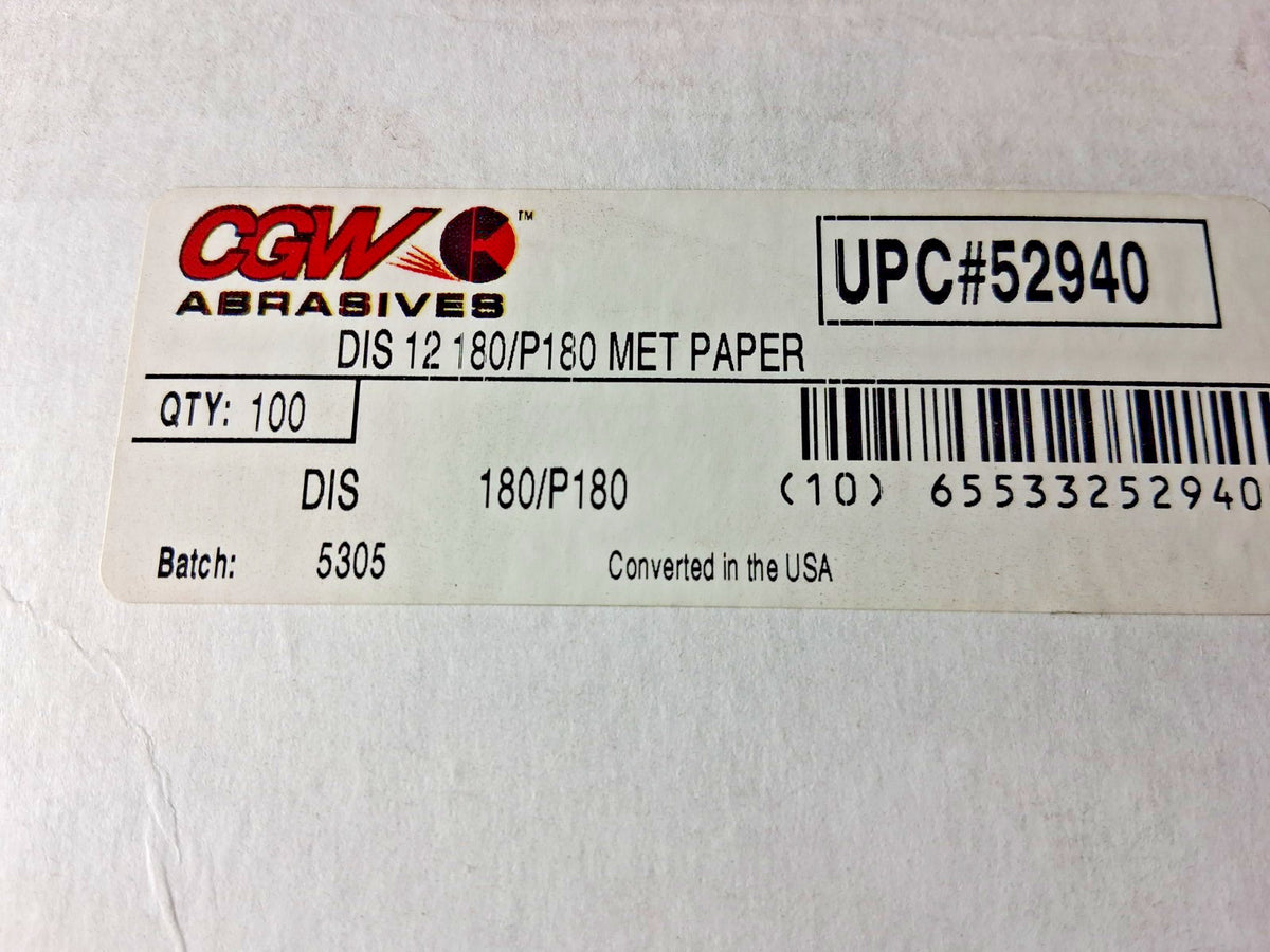 CGW Abrasives 12" Silicon Carbide Plain Back Discs QTY100 52940-OLD