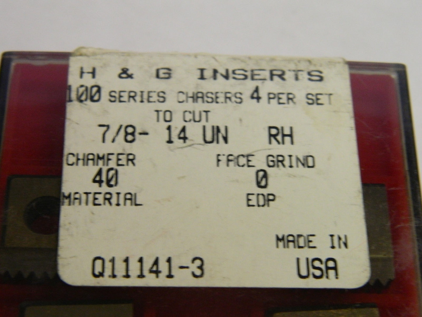 H&G Inserts 7/8"-14 UN 100 Series Chasers #Q11141-3 Lot of 4