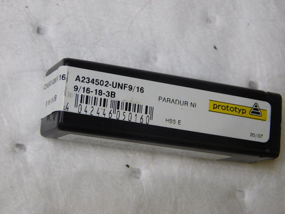 Walter Prototyp HSS Plug Tap 9/16-18 UNF RH 4Fl RH 7/16 Shk  A234502-UNF9/16