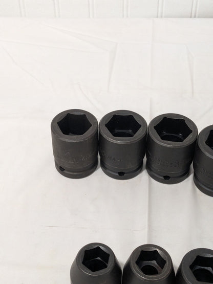 Proto Socket Set: Impact Standard, 16 Pc, 3/4" Drive, 19.00 to 36.00 mm J72103M