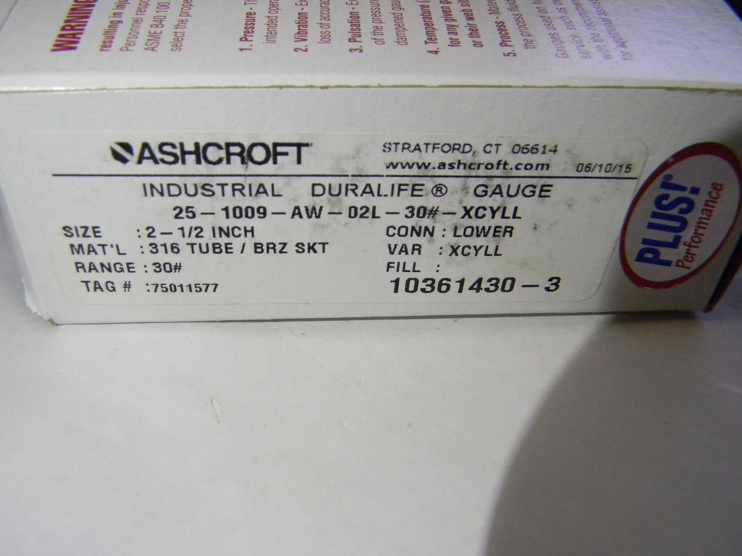 Ashcroft Pressure Gauge 2-1/2" x 1/4" 0 to 30 psi  94577XLL