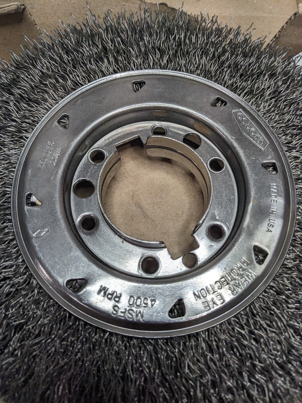 OSBORN Wheel Brush: 8" Wheel Dia, Crimped 2" Hole, Steel, 4,500 RPM 0002201300
