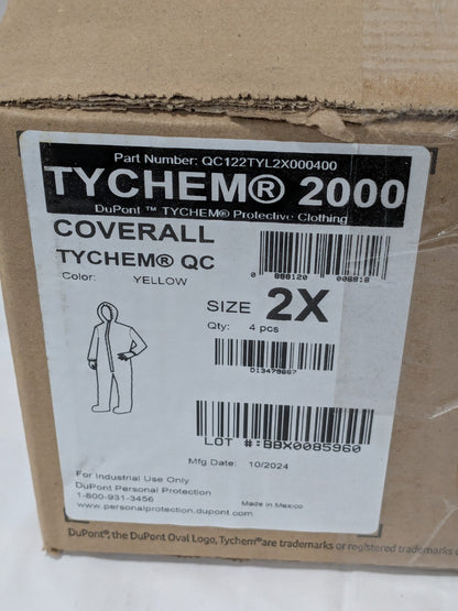 (4) Dupont Disposable Coveralls: Chemical, Splash & Bloodborne QC122TYL2X000400