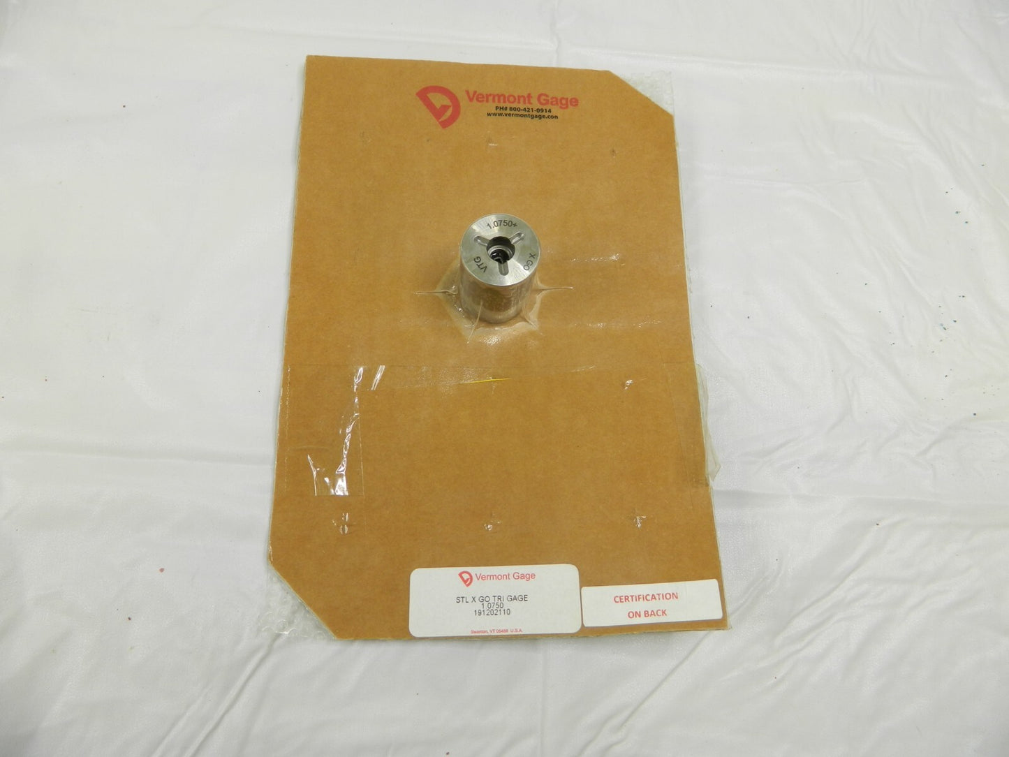 Vermont Gage Class X Plus Steel Pin Gage Go 1.0750 Plus Tolerance 191202110