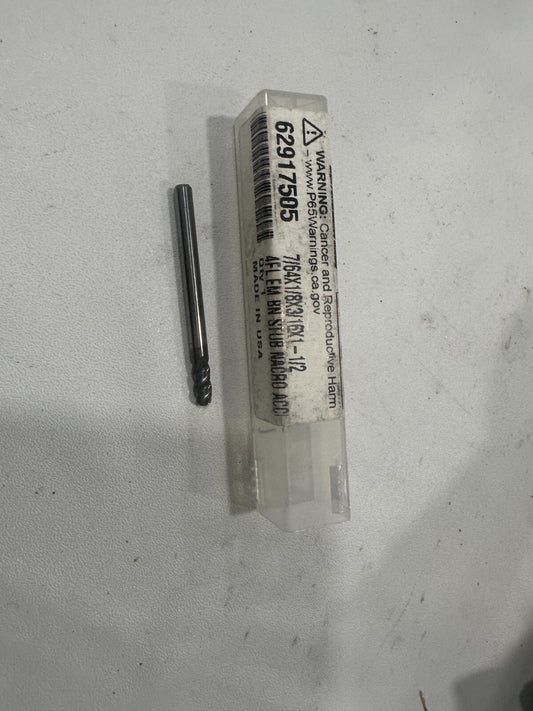 ACCUPRO Ball End Mill: 7/64" Dia 4 Fl Solid Carbide 12179252