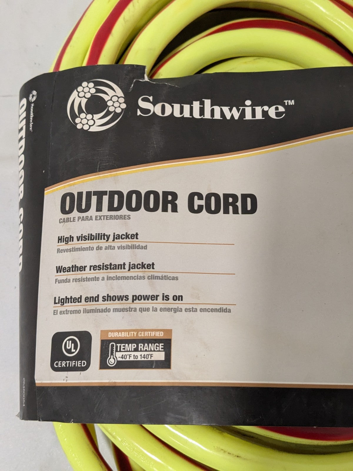 SOUTHWIRE Extension Cord: Outdoor Use, 50 ft Lg, 5-15P, 10/3, SJTW 26480054