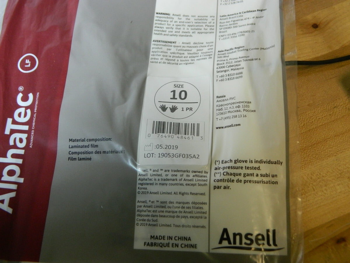 Ansell Laminated Film Chemical Resistant Gloves 16" 10 Pairs Sz (11) 02-100