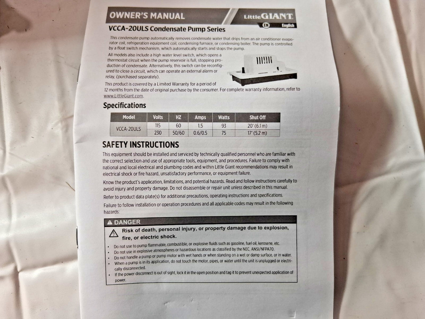Little Giant Phase Single Pumps Condensate Systems 554201101
