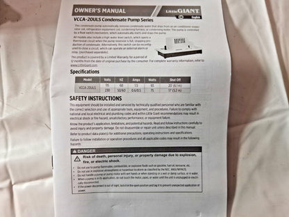 Little Giant Phase Single Pumps Condensate Systems 554201101