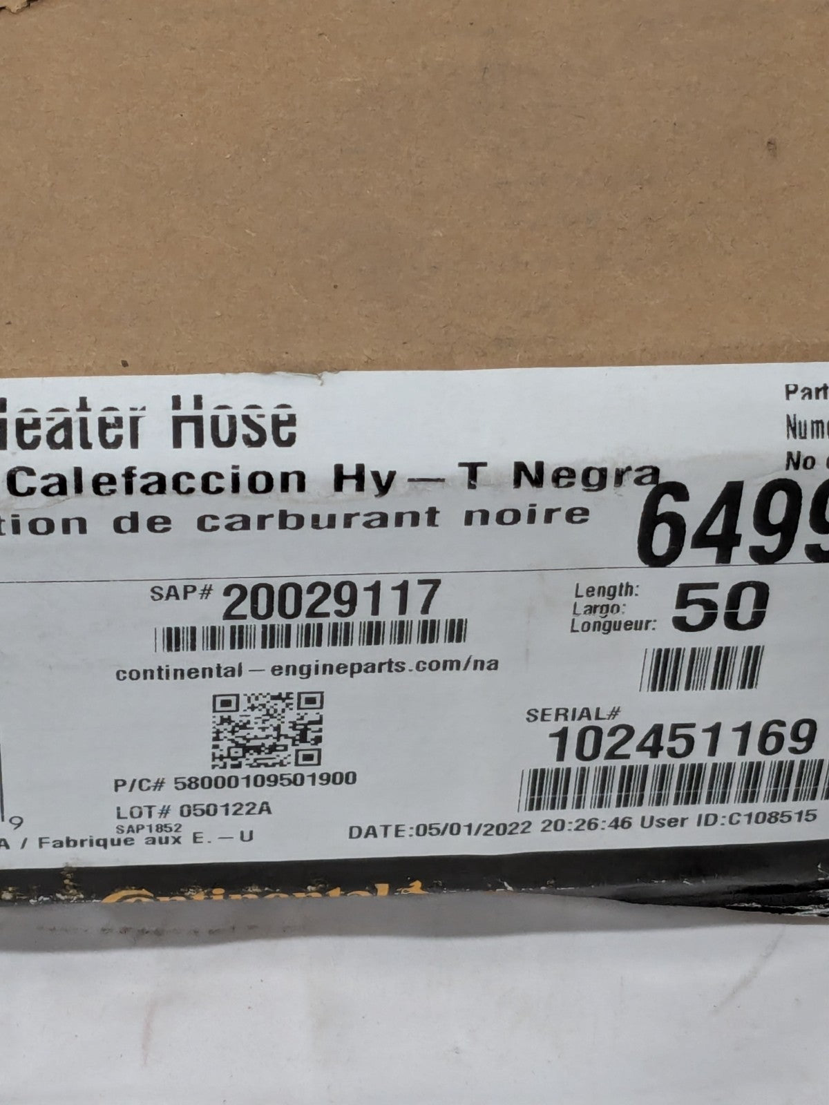 Continental ContiTech 50 Ft. Long x 3/8" Dia, Automotive Heater Hose 20029117