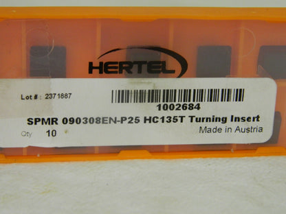 Hertel Carbide Turning Insert SPMR090308EN P25 HC135T QTY 10 1002684