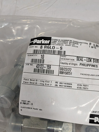 Parker Seal-Lok Run Tee 1/2 X 1/2 ORFS Swivel X 1/2 Steel Qty 10 8 R6LO-S