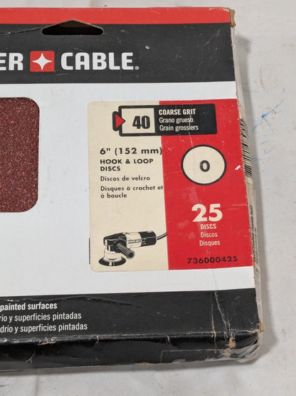 Porter Cable 40 Grit 6" No Hole PSA Sanding Disc Qty 25 736000425