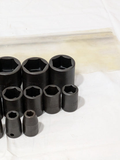 Proto Socket Set: Impact Standard, 19 Pc, 1/2" Drive, 3/8 to 1-1/2" J74106